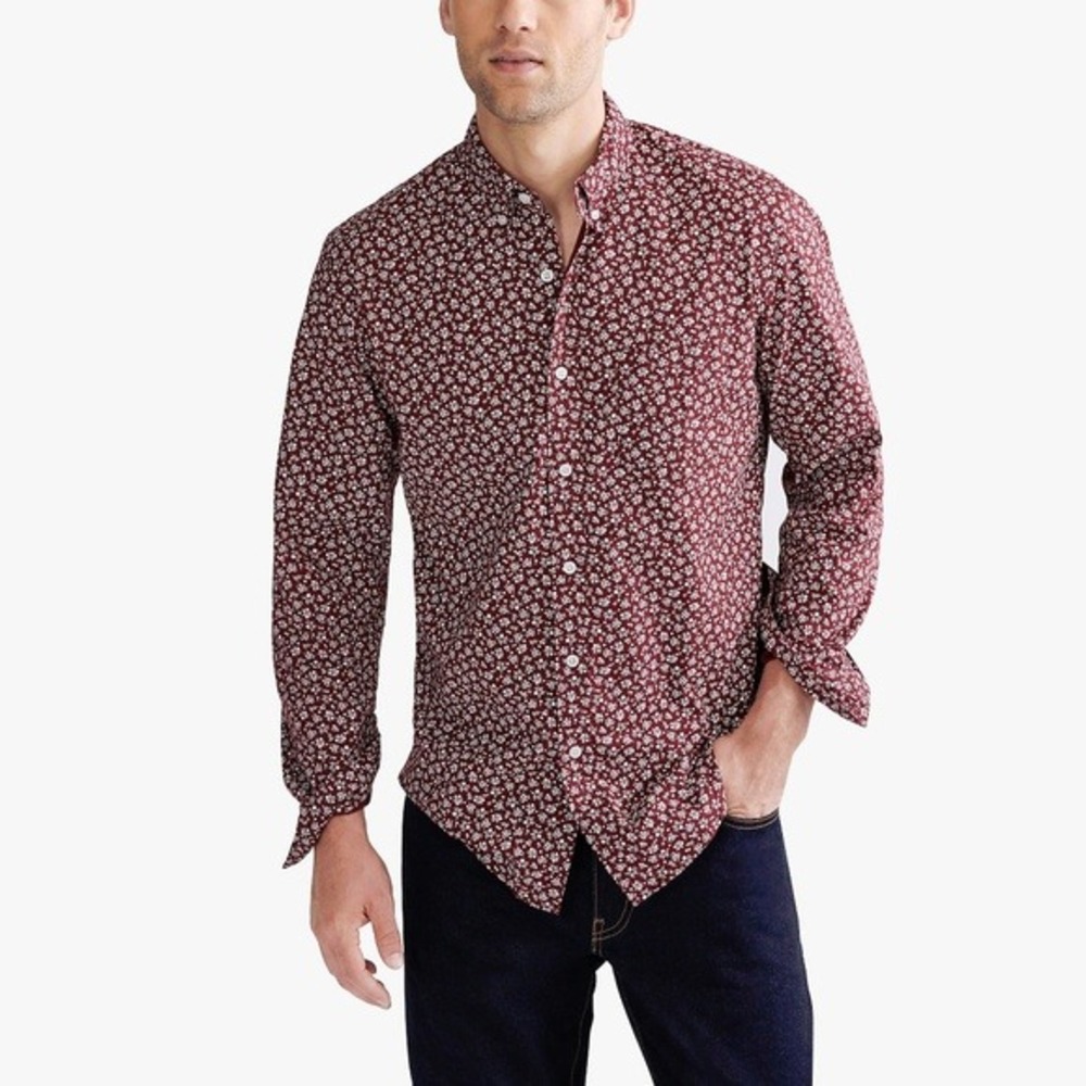 J.‎ Crew Flex Washed Floral Button Down Shirt Long Sleeve Casual Maroon Size 42